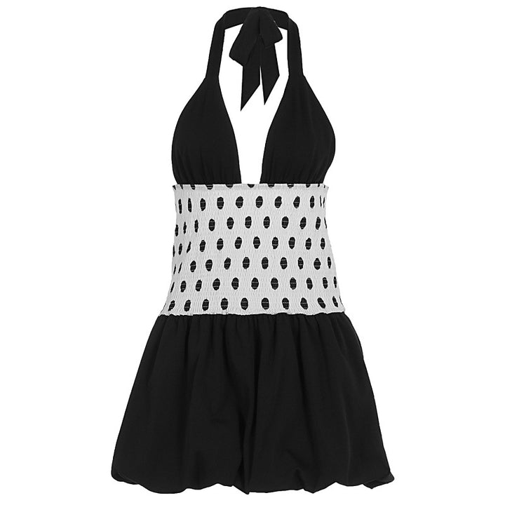 Damen modisches Sommerkleid mit tiefem V-Ausschnitt und luftiger Rockpartie Drune