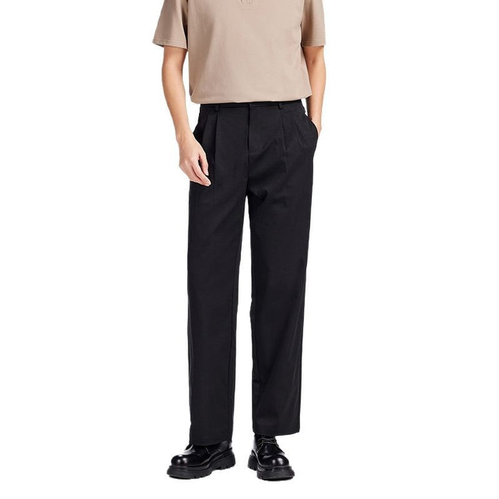 Herren Elegante Bundfalten-Stoffhose mit hoher Bundhöhe, Bügelfalte und geradem Bein Drune