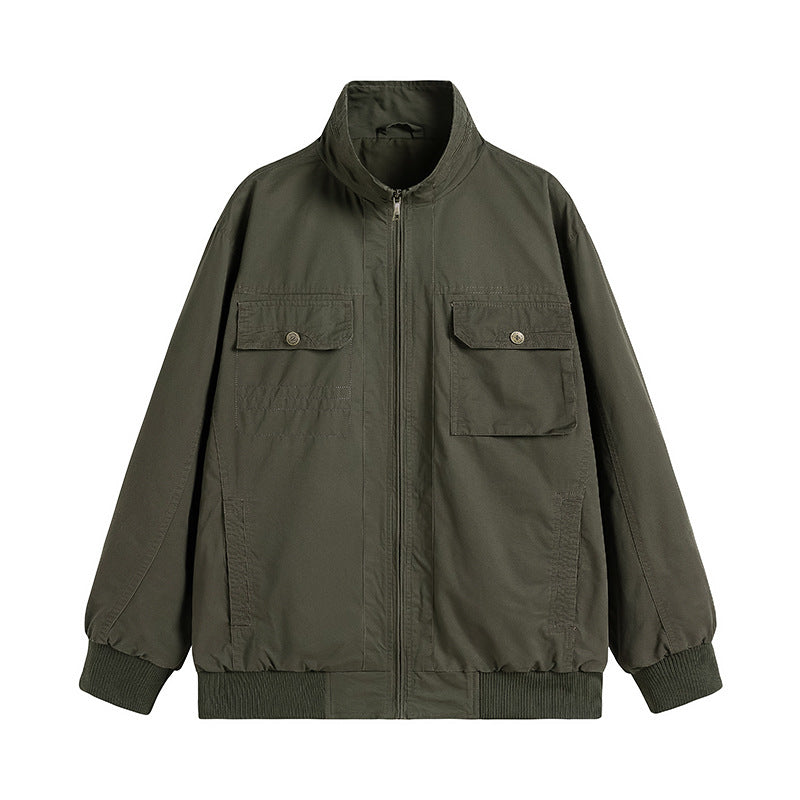 Herren Locker geschnittene Canvas-Überwurfjacke mit Stehkragen und aufgesetzten Pattentaschen Drune