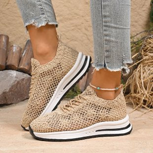 Damen  gestrickte Slip-On Plateau-Sneaker mit atmungsaktivem Obermaterial und gepolstertem Komfortfußbett Drune