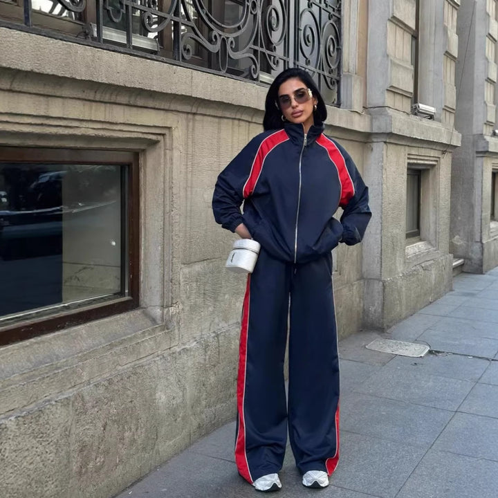 Damen sportlicher Freizeitanzug mit stylischem Reißverschluss und weitem Schnitt