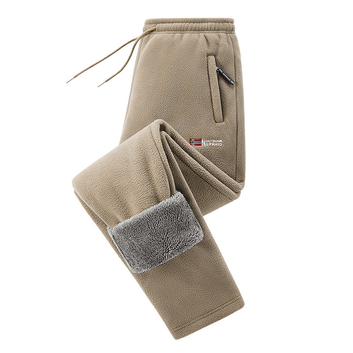 Herren Thermo-Fleece-Jogginghose mit umschlagbarem Sherpa-Bündchen, verdeckten Reißverschlusstaschen und elastischem Kordelbund Drune