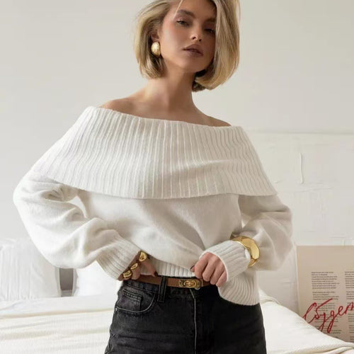 Damen eleganter Pullover mit weitem Rippkragen und weichem Material Drune