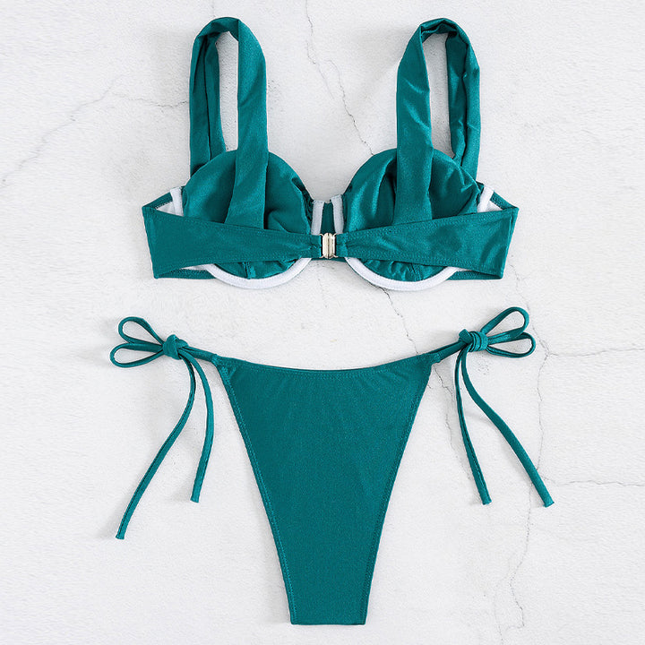 Damen Push-Up Bikini mit großzügigen Trägern und stilvollen Schleifen Drune