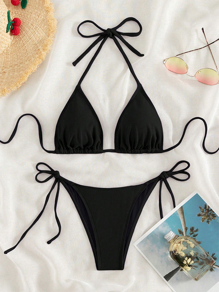 Damen Triangel-Bikini mit verstellbaren Bindebändern und seitlichen Schleifen Drune