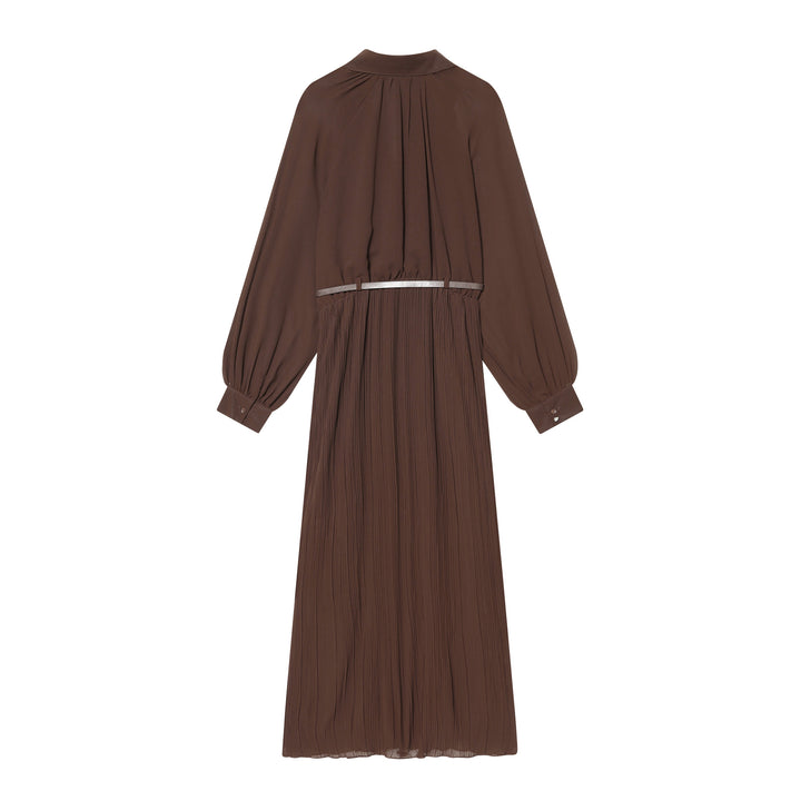 Damen Plissiertes Hemdkleid mit Ballonärmeln, verdeckter Knopfleiste und Taillengürtel Drune