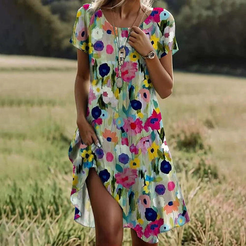 Damen lässiges Maxikleid mit floralem Muster und Beinschlitz Drune