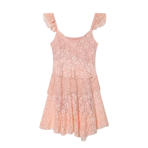 Damen romantisches Spitzenkleid mit Rüschendetails Drune