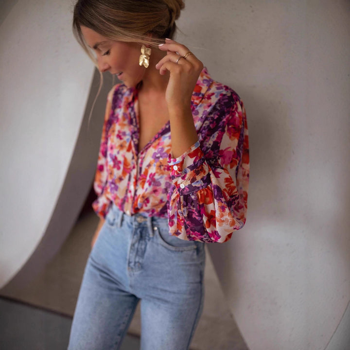 Damen Bluse mit floralen Mustern und eleganten Volantärmeln Drune