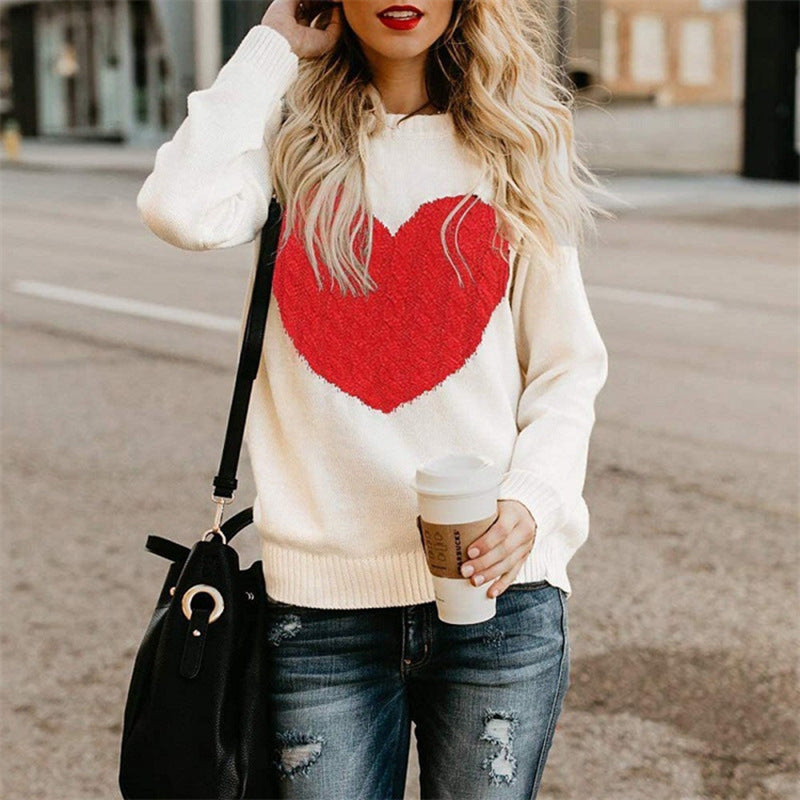 Damen Strickpullover mit Herzapplikation, Rippbündchen und legerer Passform Drune
