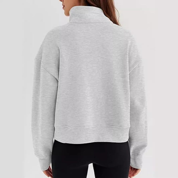Damen lässiger Pullover mit hohem Kragen und kurzer Reißverschluss Drune