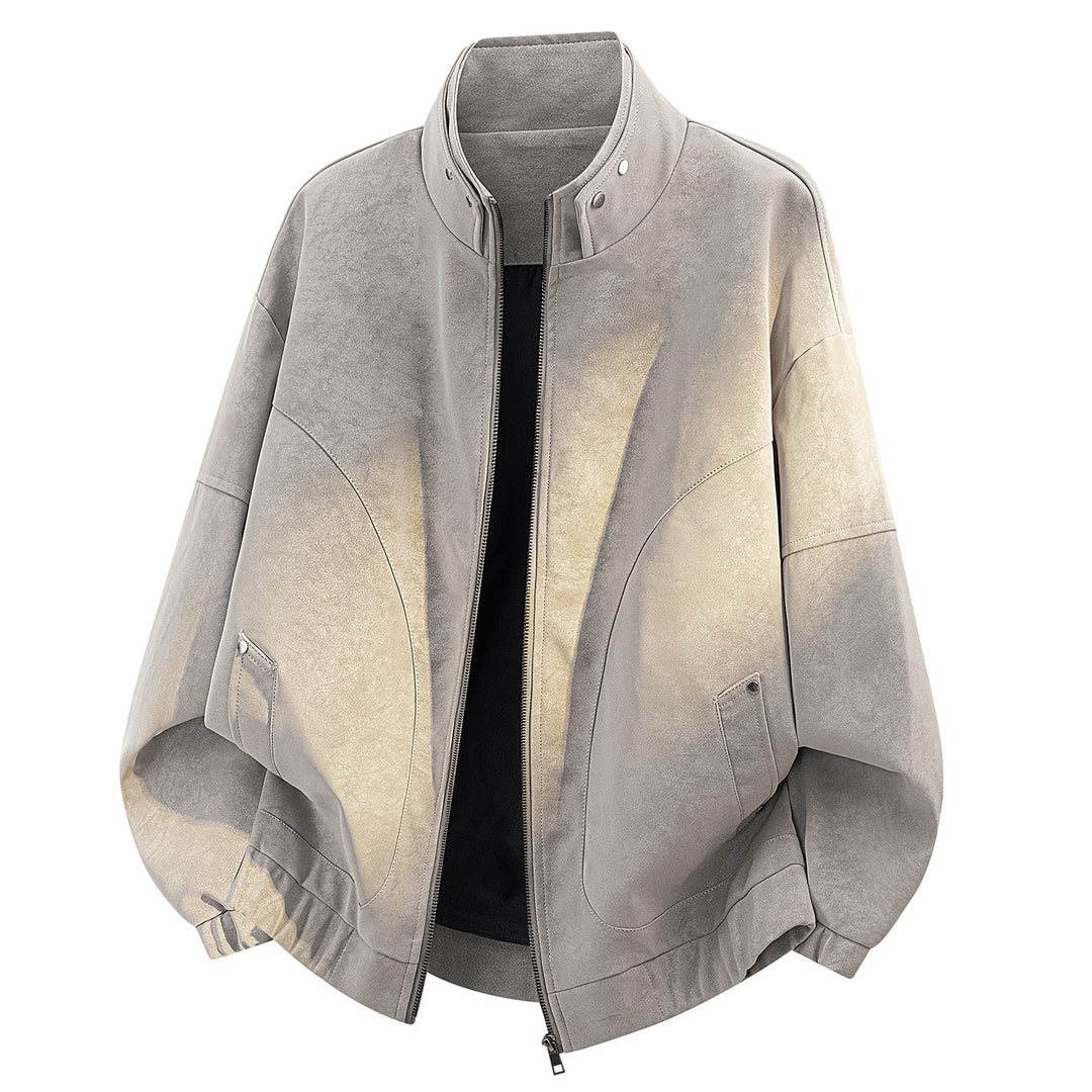 Herren Oversize Velours-Optik Bomberjacke mit hohem Stehkragen, asymmetrischer Brustpasse & elastischem Saum Drune