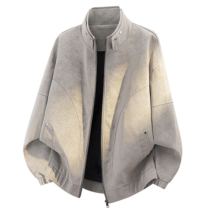 Herren Oversize Velours-Optik Bomberjacke mit hohem Stehkragen, asymmetrischer Brustpasse & elastischem Saum Drune