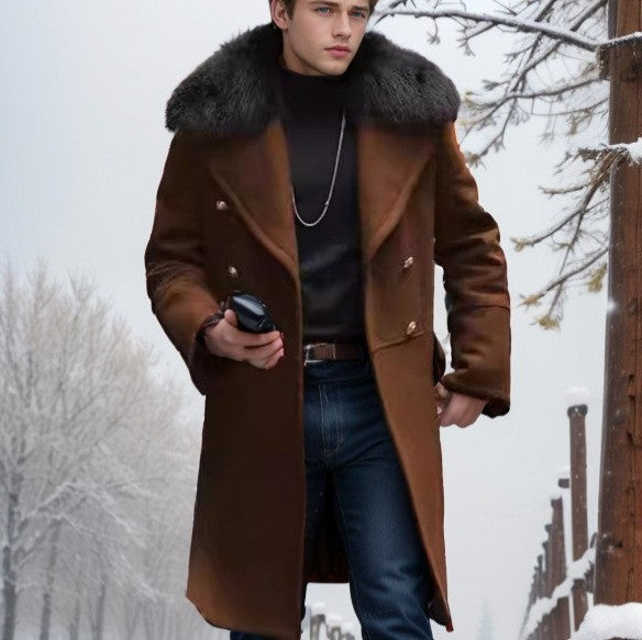 Herren elegante Wolljacke mit kunstfellkragen Drune