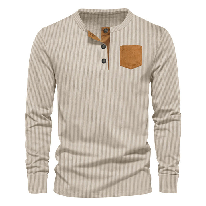 Herren Rippenfeinstrick Langarmshirt mit Slim‑Fit und Stehkragen Drune