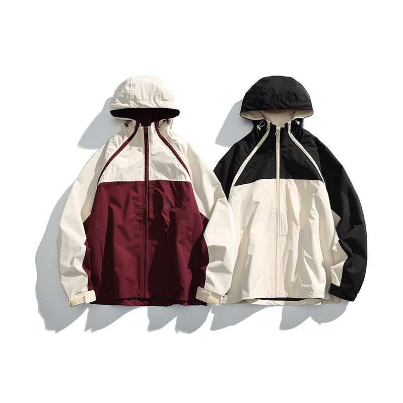 Unisex Leichte zweifarbige Wind‑ und Regenjacke mit Kapuze, wasserabweisender Shell und verstellbarem Saum Drune