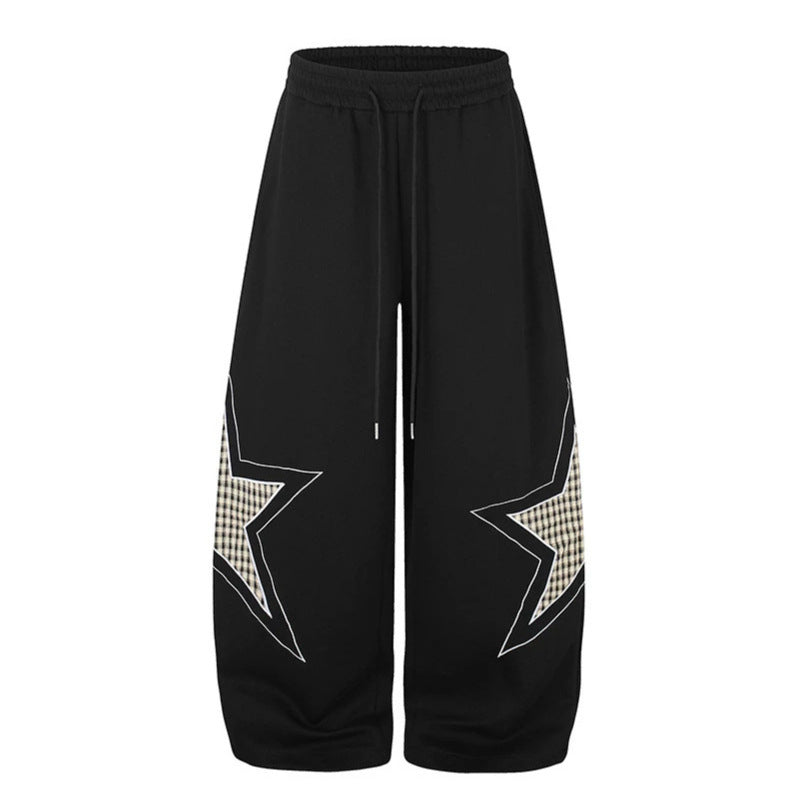 Damen weite Palazzo-Sweathose mit Stern-Applikationen und Karo‑Einsätzen Drune