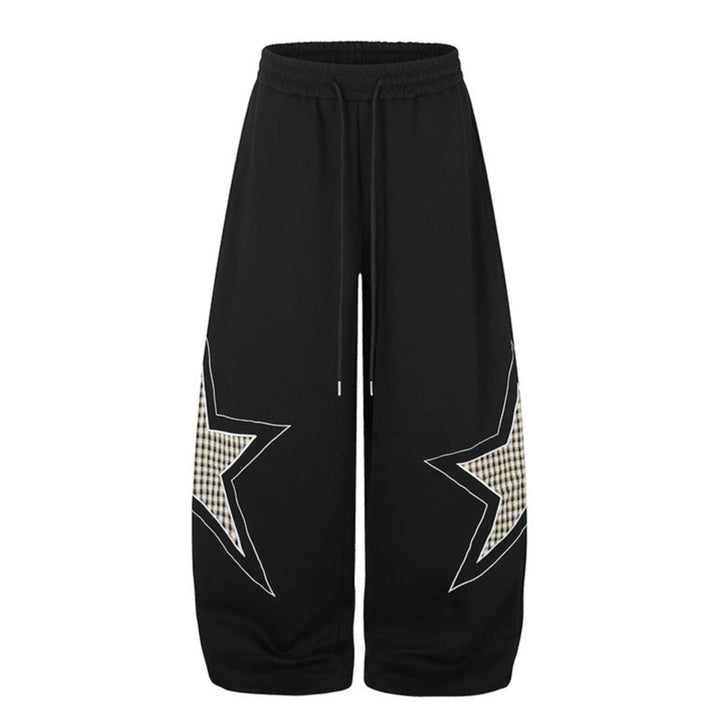 Damen weite Palazzo-Sweathose mit Stern-Applikationen und Karo‑Einsätzen Drune