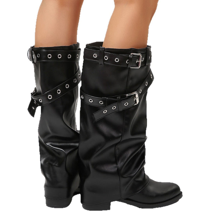 Damen Modische Hightop Stiefel mit dezenter Riemen- und Schnallenverzierung Drune