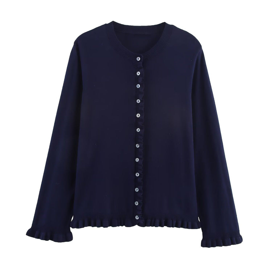 Damen Strickjacke mit dezentem Rüschendetail und hochwertigen Knopfverzierungen Drune