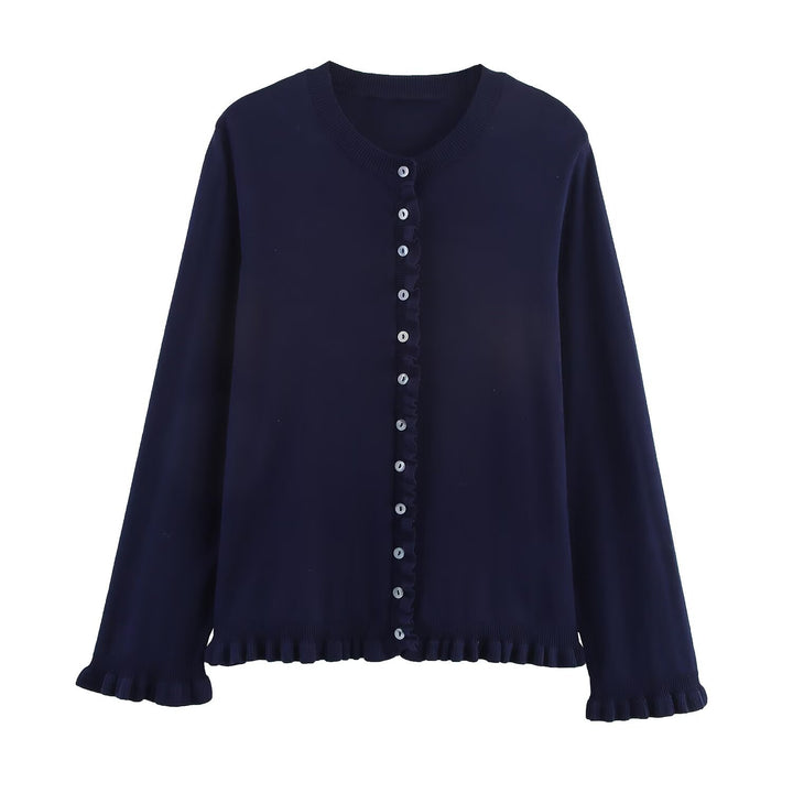 Damen Strickjacke mit dezentem Rüschendetail und hochwertigen Knopfverzierungen Drune