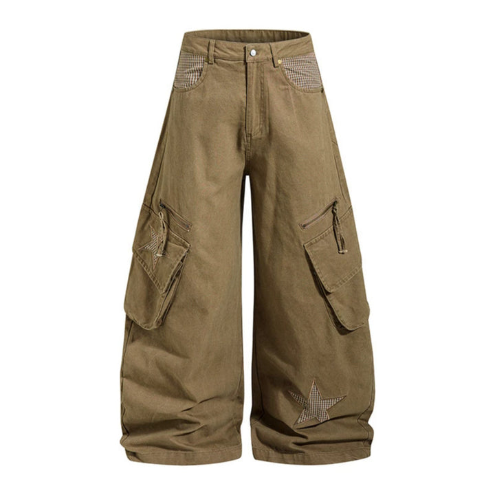 Damen weite Cargo-Culottehose mit Stern-Applikationen und Multi-Taschen Drune