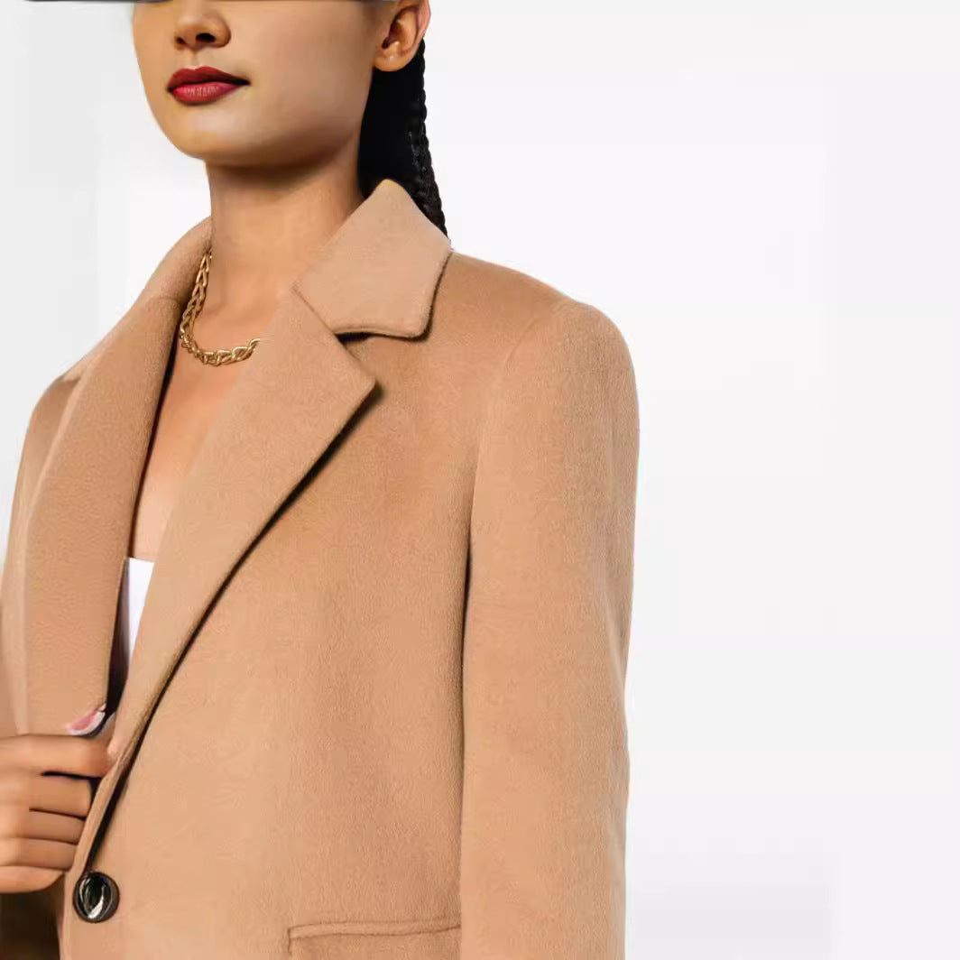 Damen Einreihiger Wollmix-Longcoat mit Ein-Knopf‑Verschluss und Pattentaschen Drune