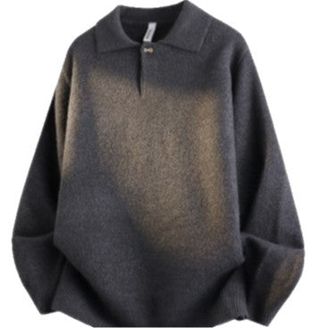 Damen Oversized Polokragen-Feinstrickpullover mit kurzem Schlitz und Zierknopf Drune