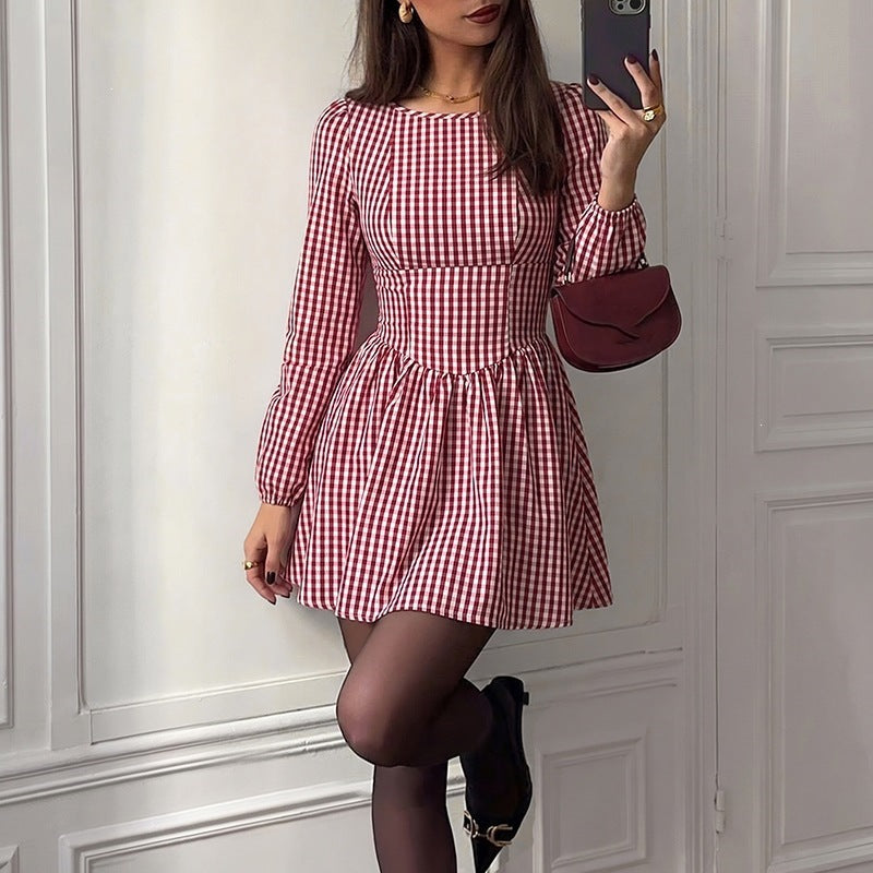 Damen V-Ausschnitt Mini Kleid mit Puffärmeln Drune