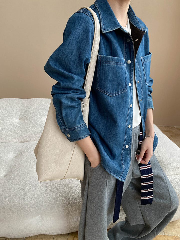 Damen lässige Denimjacke mit praktischen aufgesetzten Taschen Drune