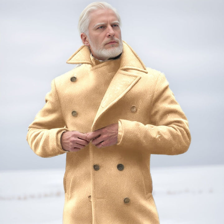 Herren eleganter doppelreihiger Wollmantel mit strukturiertem Obermaterial Drune