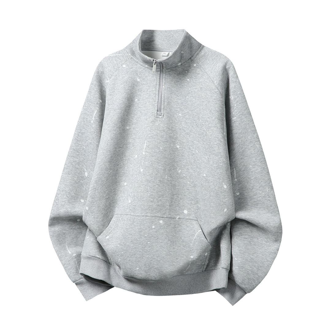 Unisex Relaxed-Fit Halbzip-Sweatshirt im Neps-Melange-Look mit hohem Stehkragen Drune
