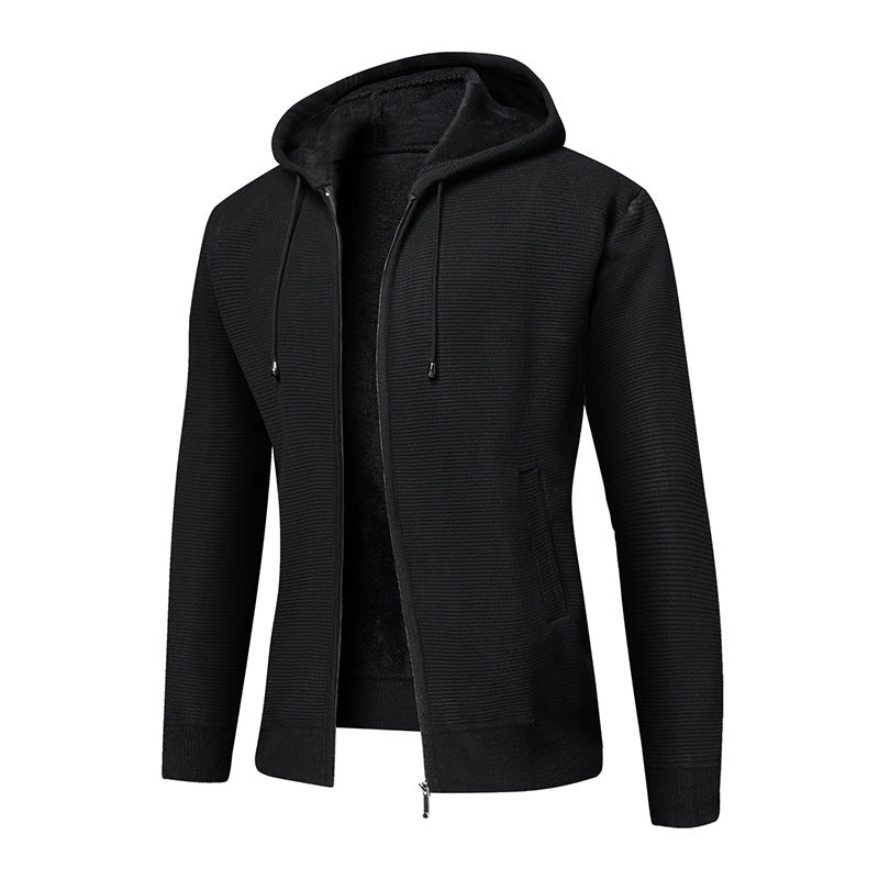 Herren fleecegefütterte Kapuzenjacke mit modischem Rippdesign Drune