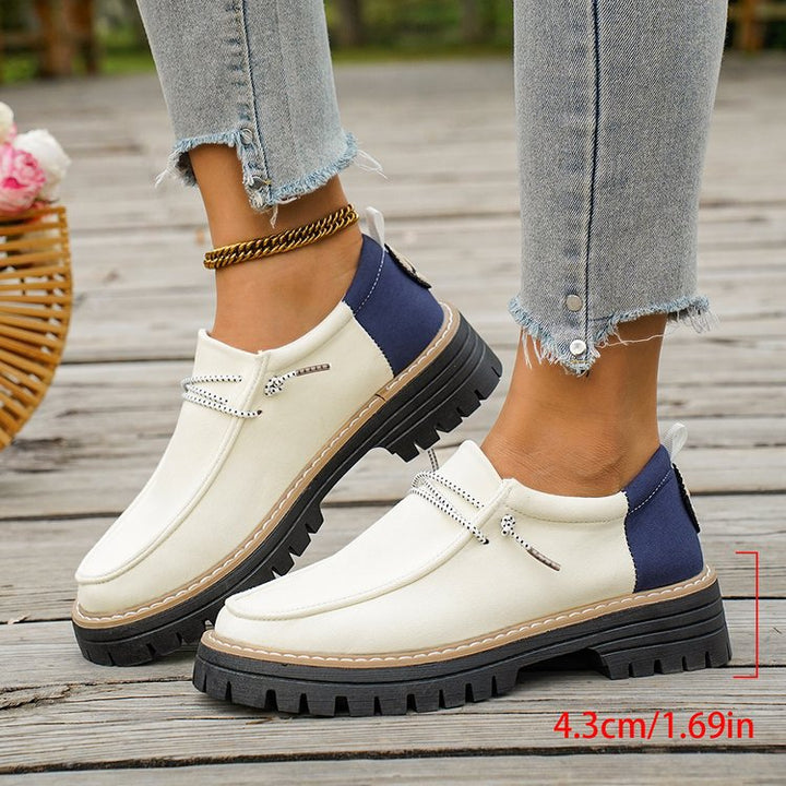 Damen Modische Slipper-Loafer mit grober Profilsohle, Canvas-Obermaterial und dekorativer Kordel Drune