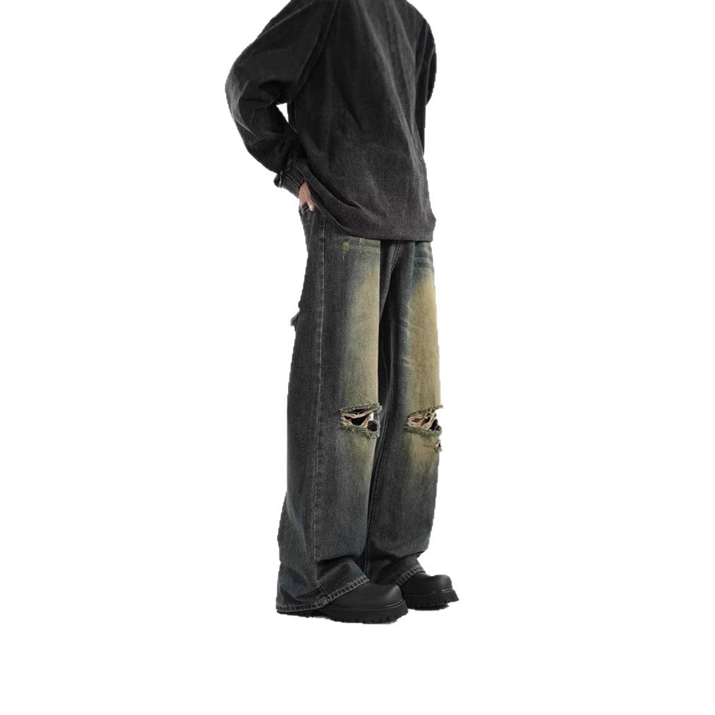 Damen Modische Weitbeinjeans mit zerrissenen Details Drune