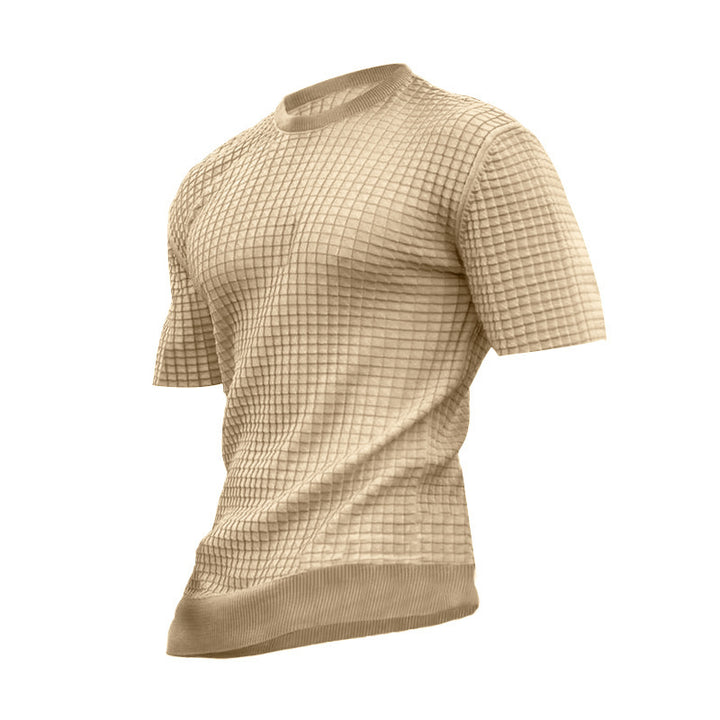 Herren nan Waffelstruktur-Kurzarm-Strickshirt mit schmaler Passform und elastischem Rippsaum Drune