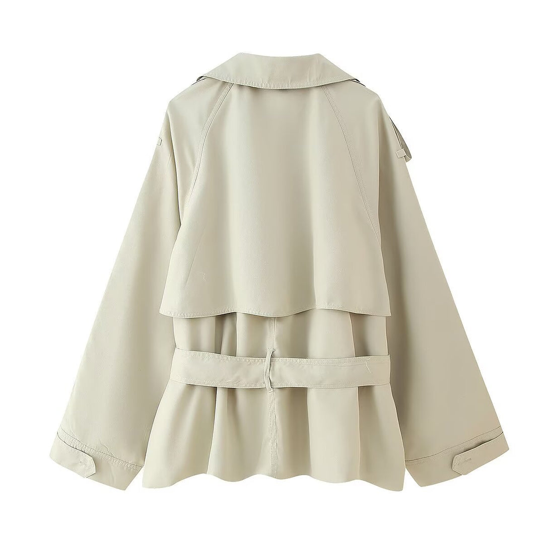 Damen lässige Trenchjacke mit praktischer Bindeschlaufe und elegantem Revers Drune