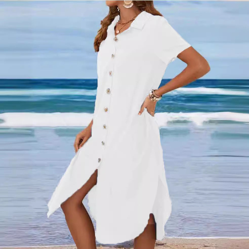 Damen Hemdkleid mit Knopfleiste und Seitenschlitzen Drune