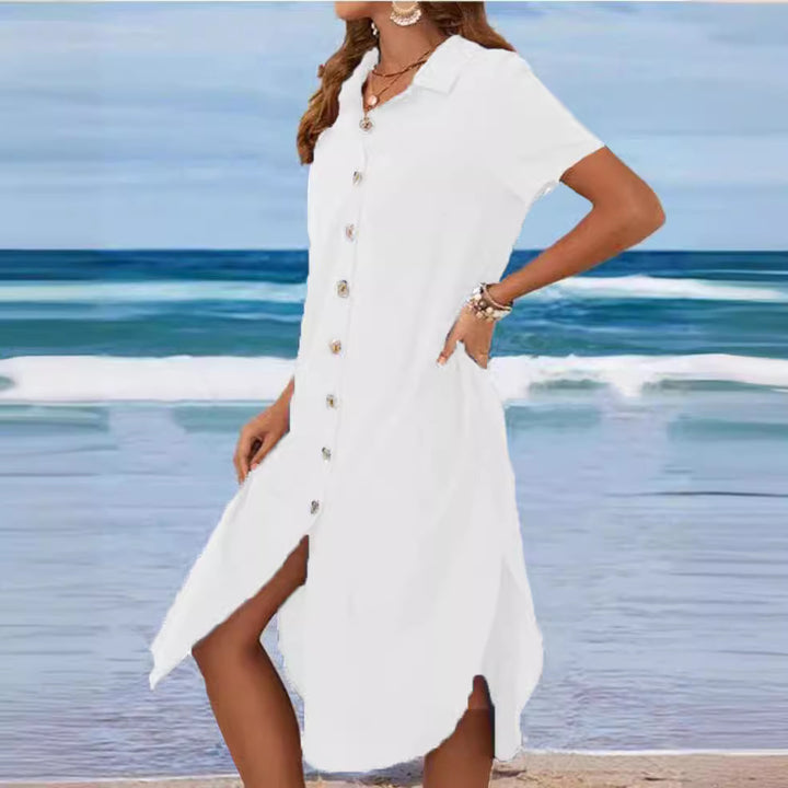 Damen Hemdkleid mit Knopfleiste und Seitenschlitzen Drune