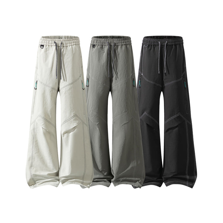 Herren Weite Cargo‑Hose mit Tunnelzugbund, Utility‑Nähten und Reißverschluss‑Taschen Drune