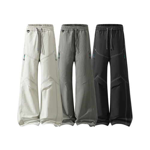 Herren Weite Cargo‑Hose mit Tunnelzugbund, Utility‑Nähten und Reißverschluss‑Taschen Drune