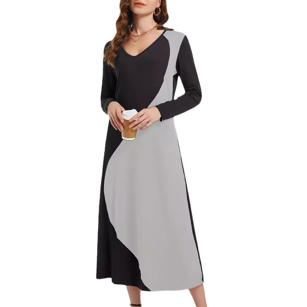 Damen Langarm Maxikleid mit modernem geometrischem Design Drune
