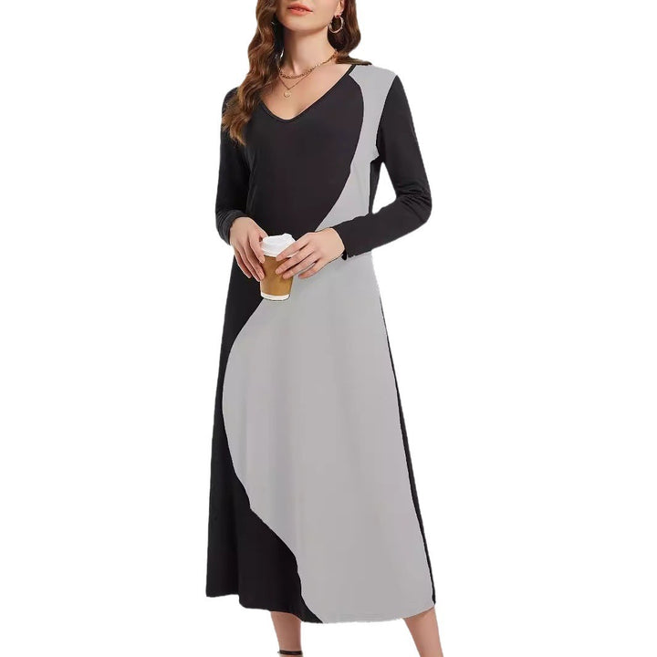 Damen Langarm Maxikleid mit modernem geometrischem Design Drune