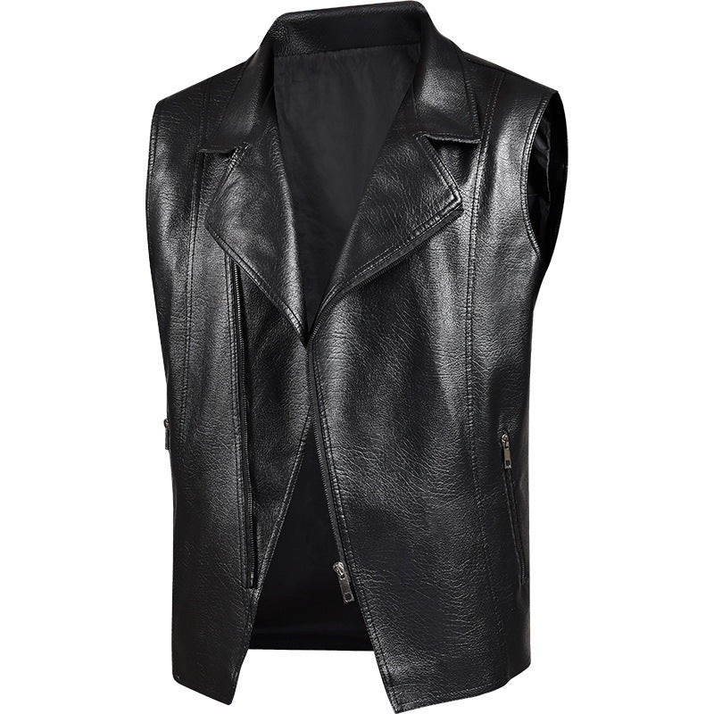 Herren Modische Kunstlederjacke mit hohem Kragen Drune