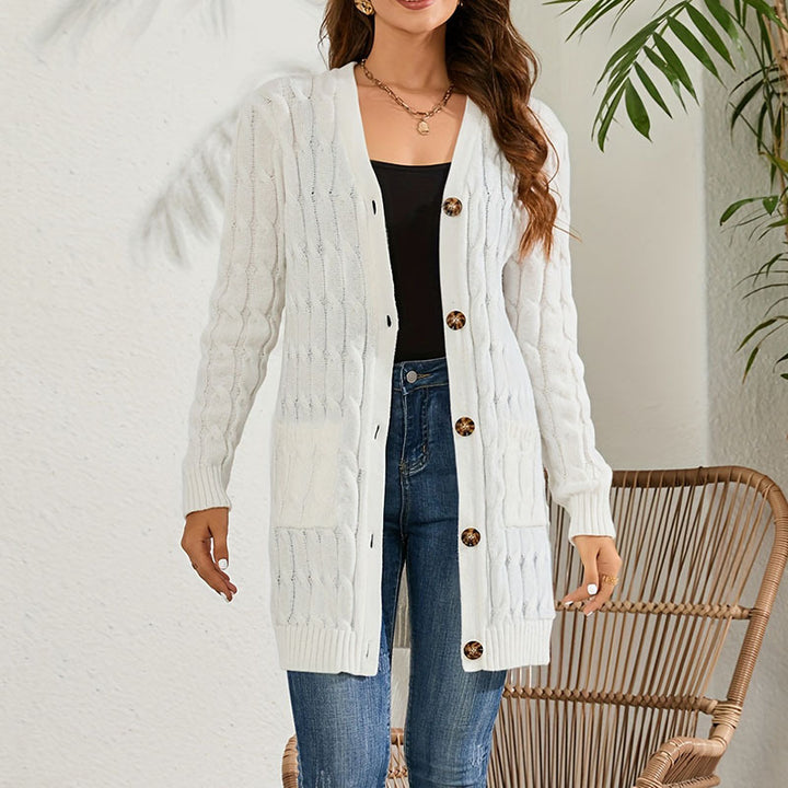 Damen Langstrickcardigan mit Zopfmuster und praktischen Taschen Drune