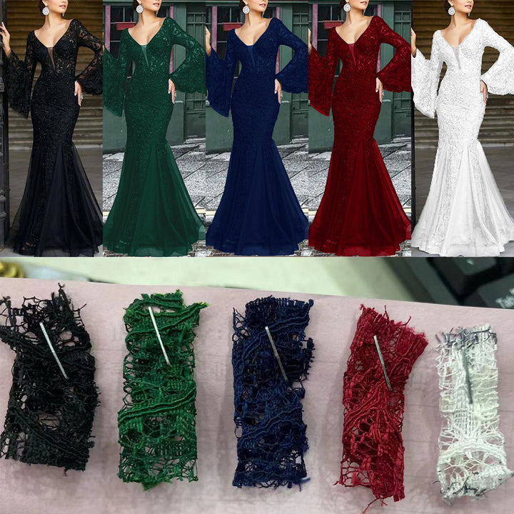 Damen Figurbetontes Abendkleid mit schimmernden Verzierungen und elegantem V-Ausschnitt Drune