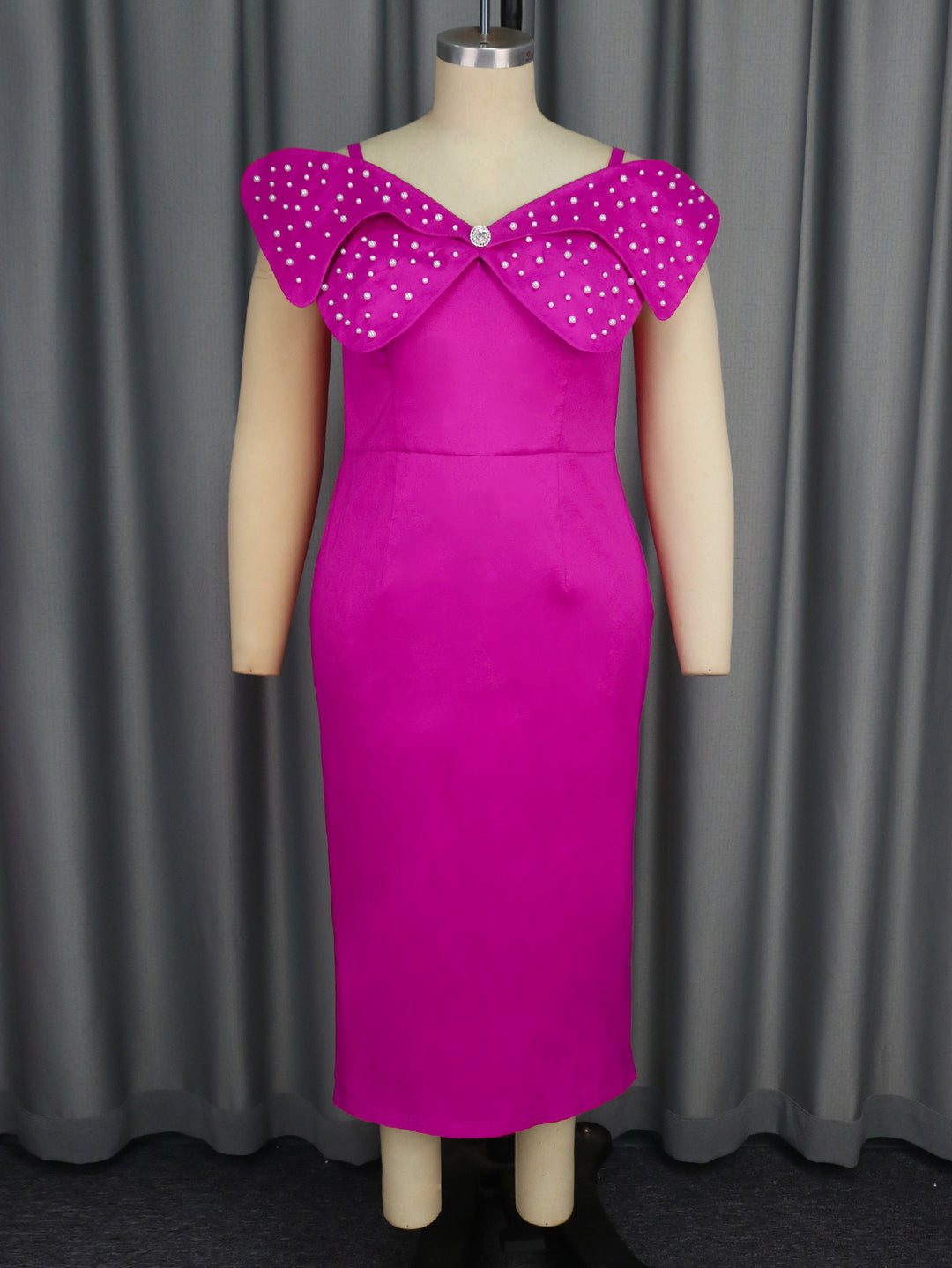 Damen Elegantes Abendkleid mit voluminösen Schleifenärmeln und funkelnden Strassakzenten Drune