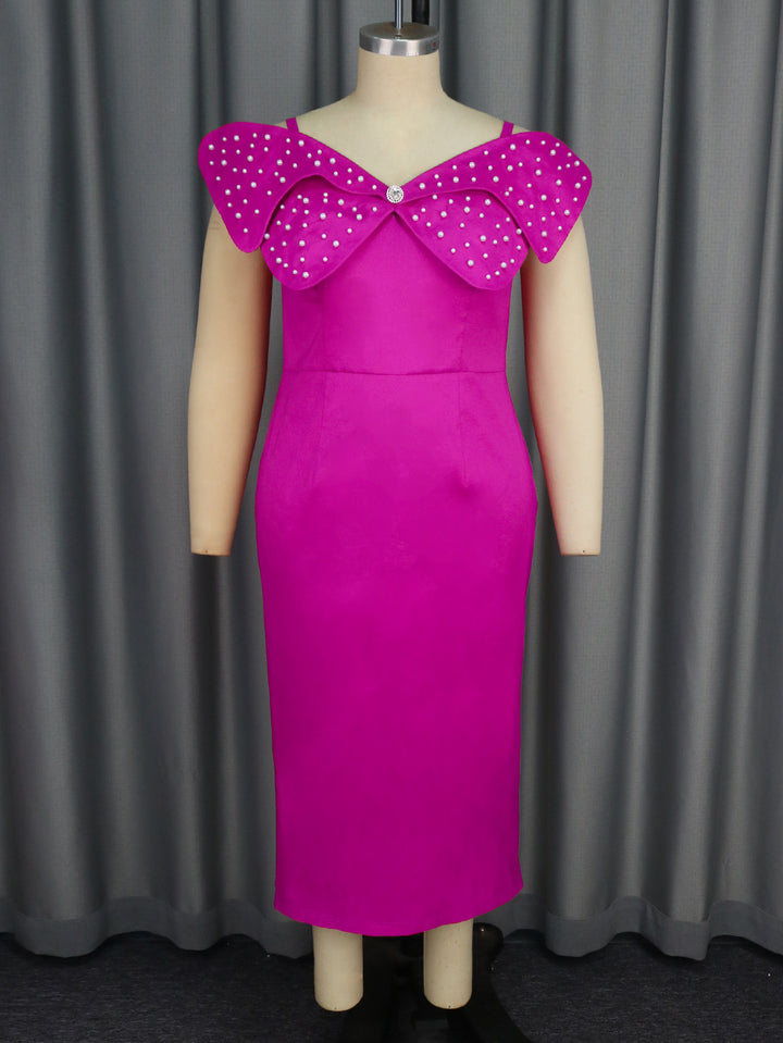 Damen Elegantes Abendkleid mit voluminösen Schleifenärmeln und funkelnden Strassakzenten Drune