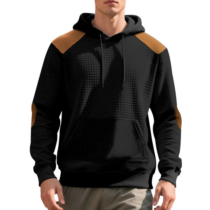 Herren nan urbaner Waffelstrick-Kapuzenpullover mit Kängurutasche und Besatz Drune