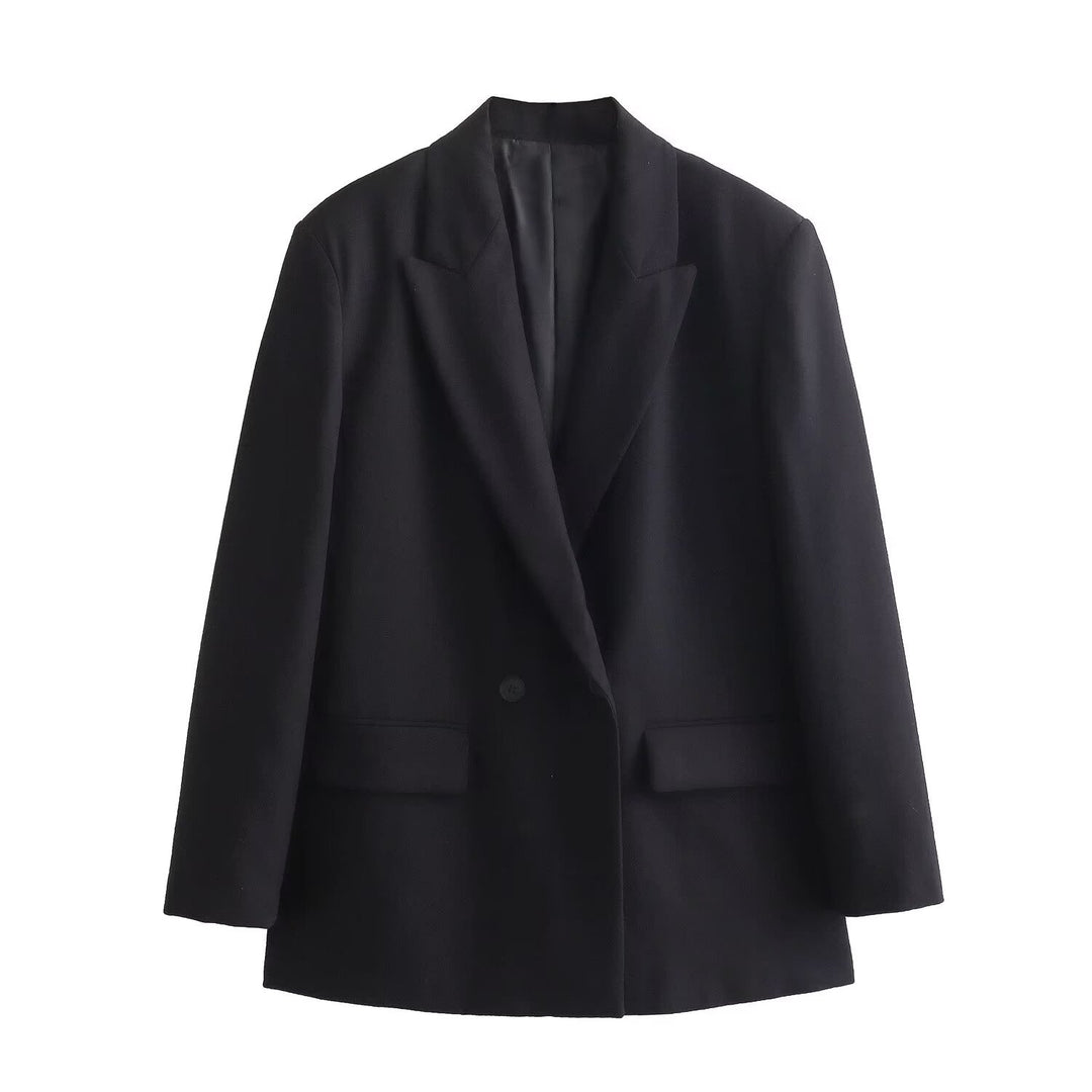 Damen 50+ taillierter Doppelreihiger Longline-Blazer mit Reverskragen und Pattentaschen Drune